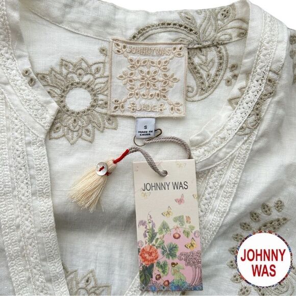 Johnny Was **NWT** Skyler Linen Top In Antique White With Mock Collar - Picture 10 of 11
